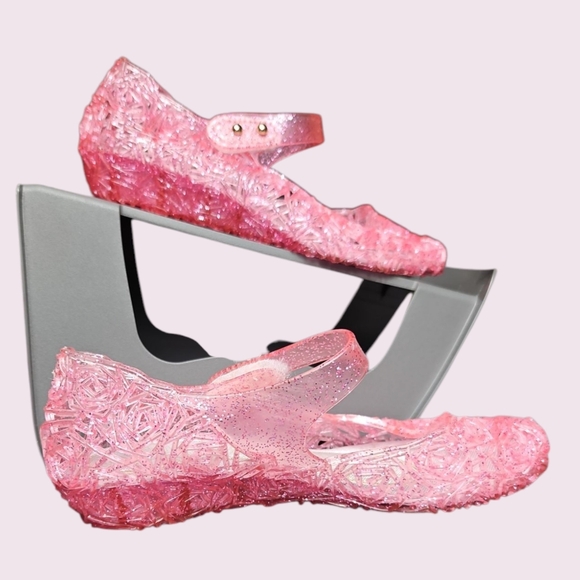 Pink Jelly Dress Up Shoes With Small Wedge Size 33 - Picture 3 of 4